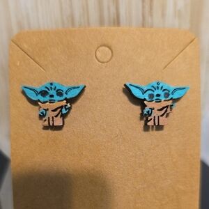 Baby Yoda Blue and Tan Earrings